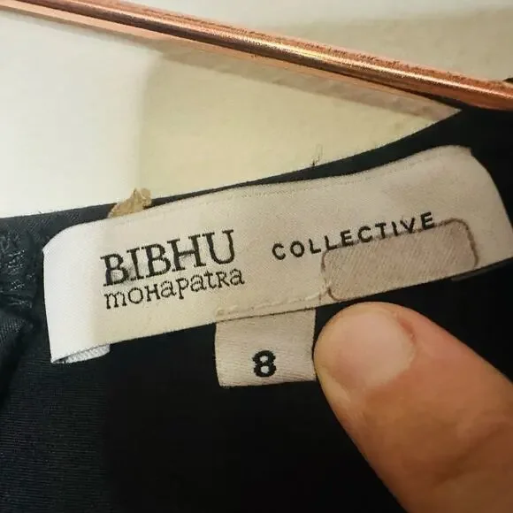 BIBHU MOHAPATRA Black Mid Cutout Fringe Detail Western Midi Dress size 8 - Picture 9 of 11